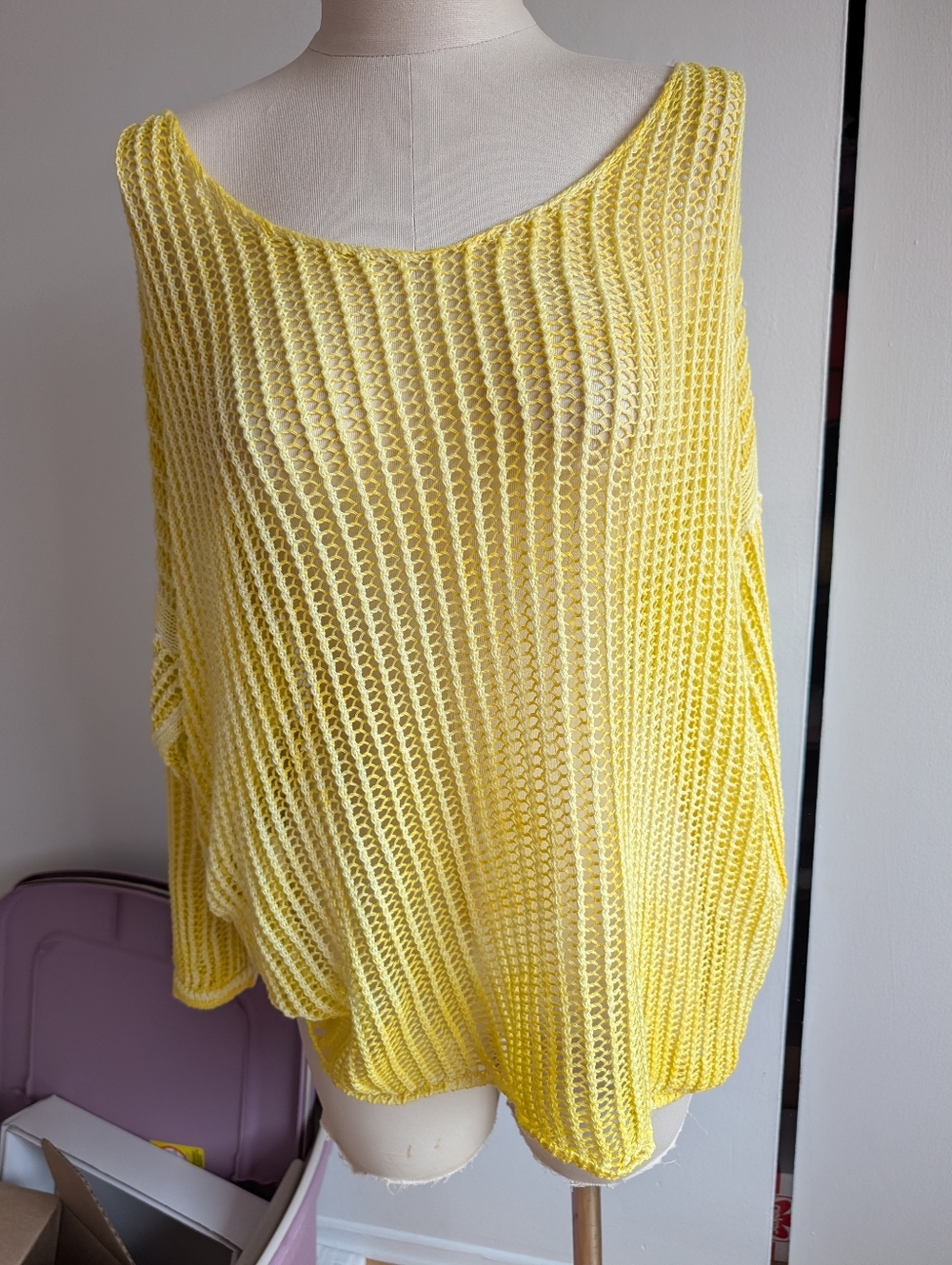Lightweight Yellow Open-Knit Women's Sweater OS